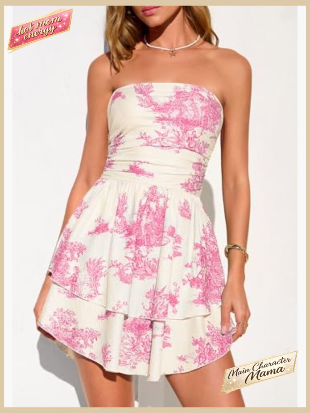 Summer Strapless Tube Mini Dress Smocked Ruffle A Line Flowy Short Party Club - Picture 2 of 7